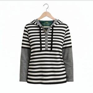 Lauren Ralph Lauren Navy Striped Nautical Hoodie Sz L